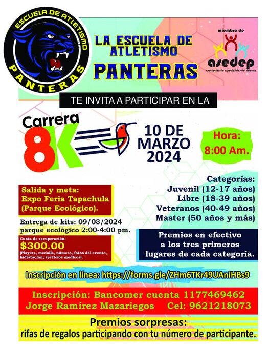 Ya están abiertas las inscripciones a la CARRERA ATLÉTICA 8K.