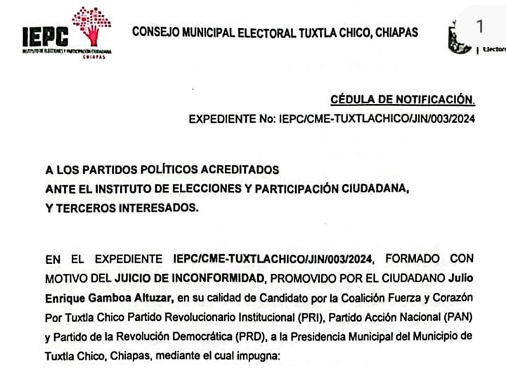 EN LOS TRIBUNALES SE RESOLVERÁ LA ELECCIÓN DE TUXTLA CHICO